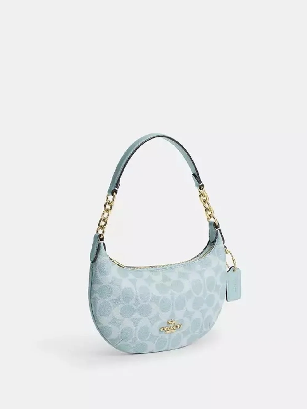 NWT!!! Coach Light Blue Mini Payton Bag In Signature Canvas Crescent-Shaped SB